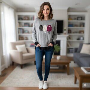 Lisa Todd Light Grey Cashmere Blend Holy Sheep Layered Knit Sweater Size Medium